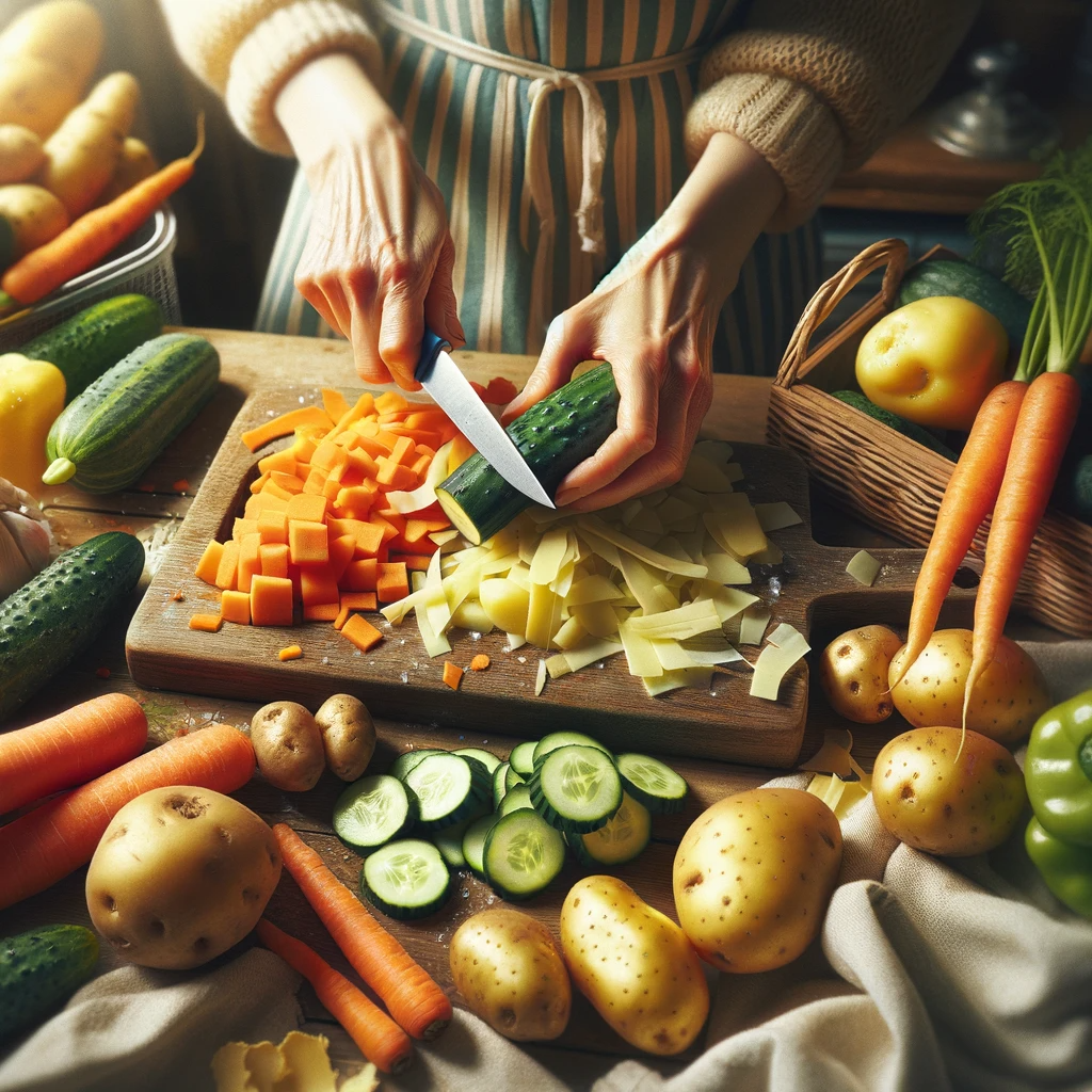 Vegetable peeling and cutting