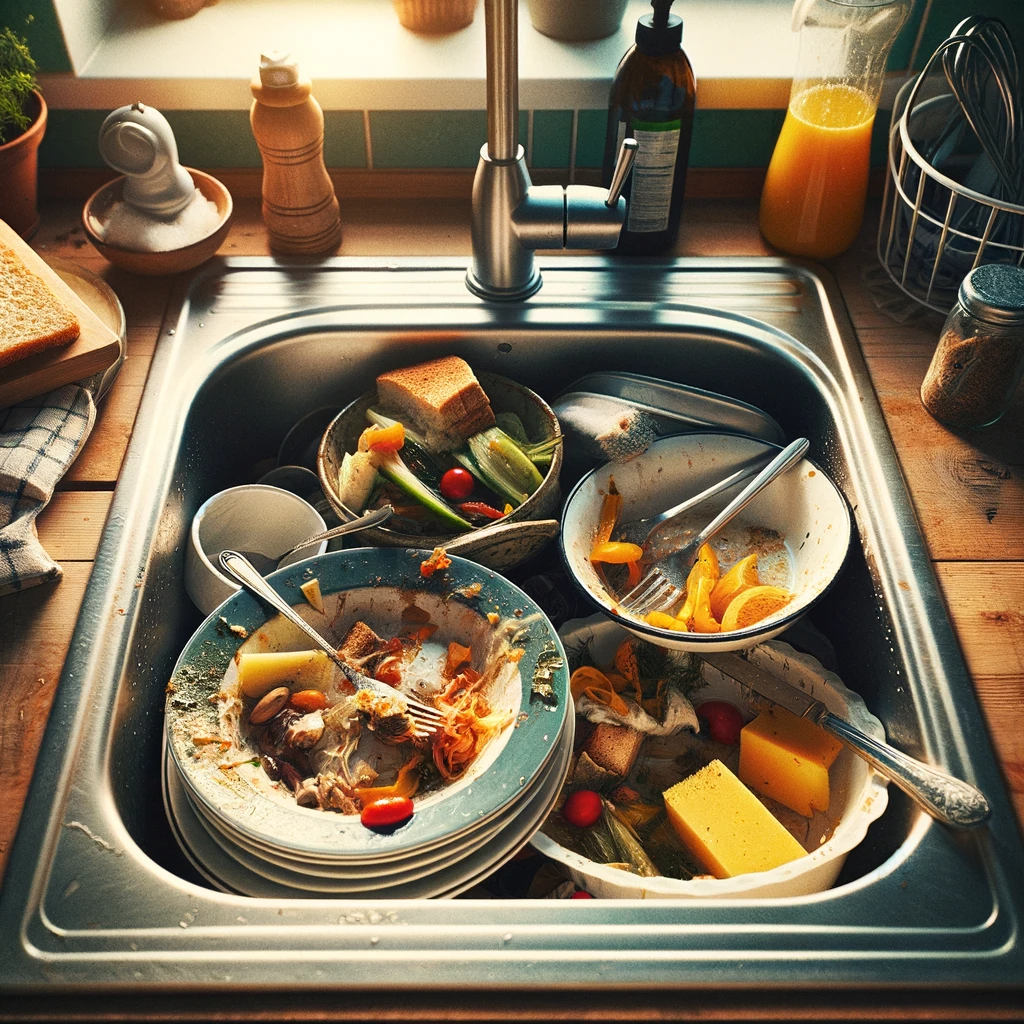 Dishes with scraps in sink